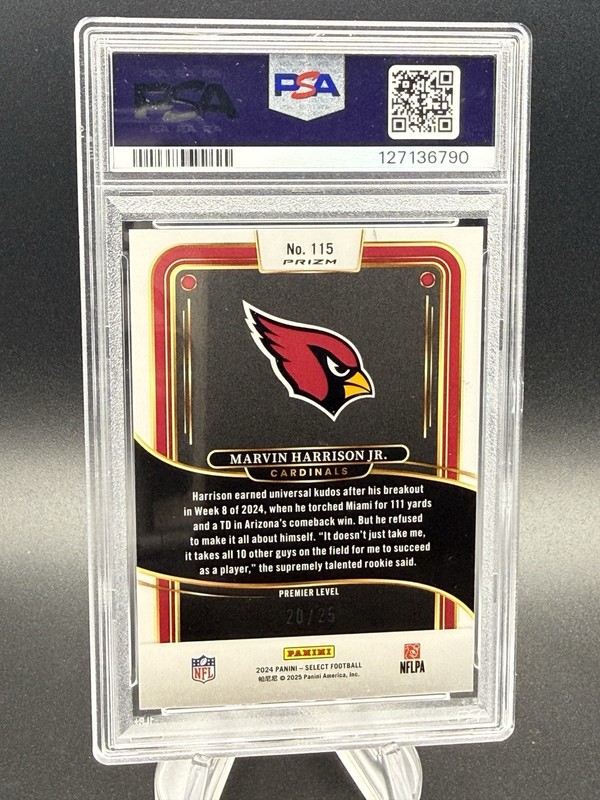 2024 PANINI SELECT TIE-DYE PRIZM #115 PREMIER MARVIN HARRISON JR. /25 PSA 10 view 2