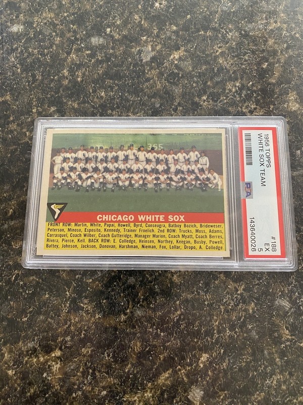 Vintage 1956 Topps Chicago White Sox Team Baseball Card #188: PSA 5 EX