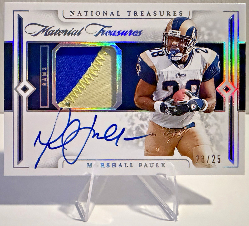 Panini National Treasures Material Treasures Marshall Faulk Patch Auto 23/25