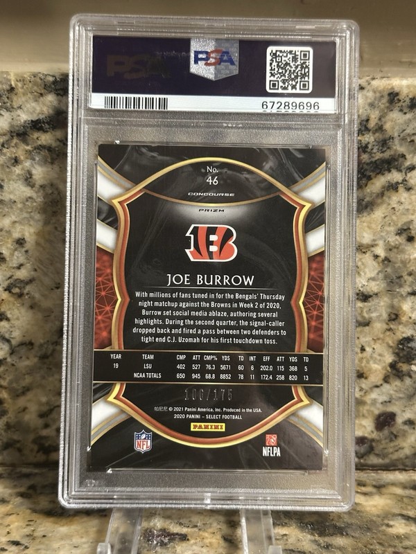 2020 Panini Select Concourse Blue Prizm #46 Joe Burrow Rookie PSA 9 /175 view 2