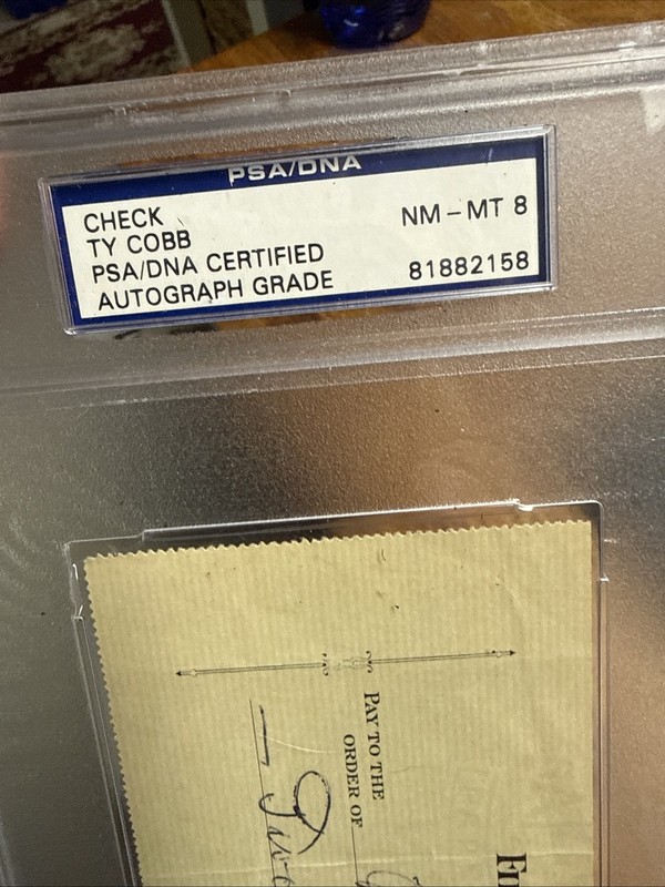 Ty Cobb Detroit Tigers Baseball HOF Autograph Twice Signed Check PSA/DNA COA view 2