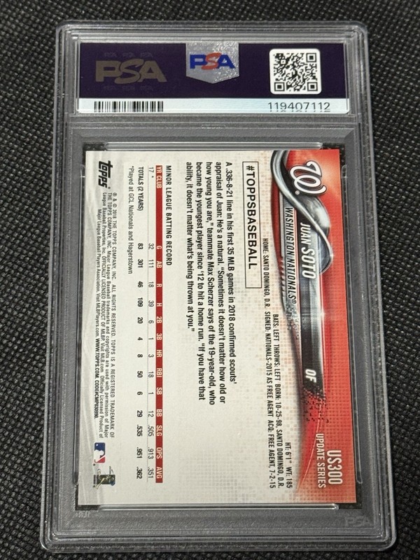 2018 Topps Update Juan Soto RC Batting PSA 10 #US300 Washington Nationals view 2