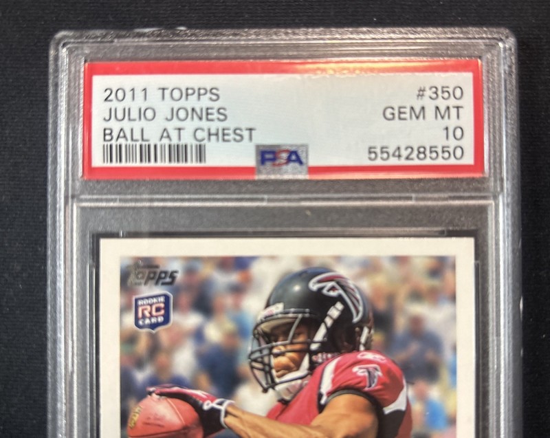 2011 Topps Ball At Chest PSA 10 #350 Julio Jones RC Falcons Rookie Card view 2