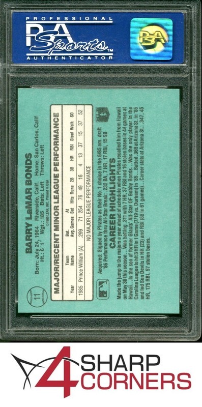 1986 DONRUSS ROOKIES #11 BARRY BONDS RC PIRATES PSA 10 view 2