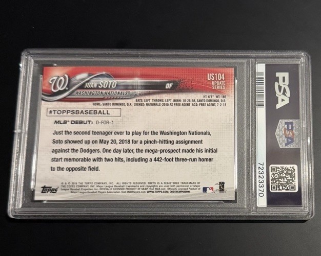 2018 Topps Update Juan Soto Rainbow Foil RC #US104 Nationals PSA 10 view 2