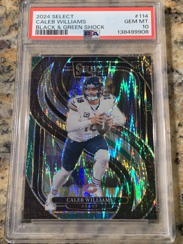 2024 Panini Select Premier Level Caleb Williams Black & Green Shock RC PSA 10