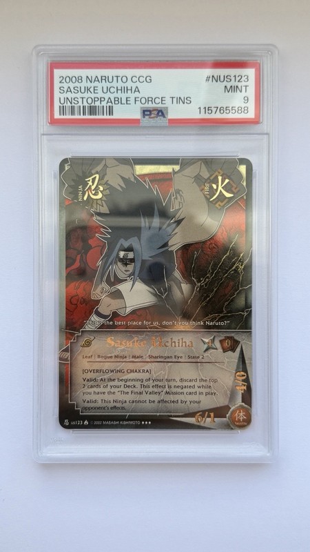 2008 Naruto TCG CCG - Unstoppable Force Tins - Sasuke Uchiha - PSA 9 MINT