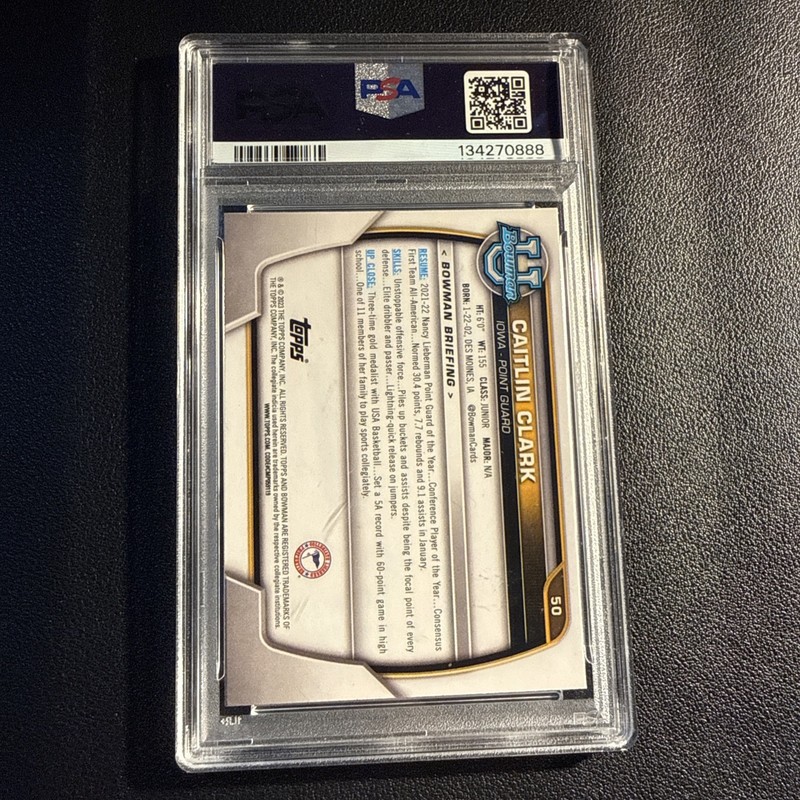2022-23 Bowman University Chrome - Caitlin Clark #50 PSA 9 view 2