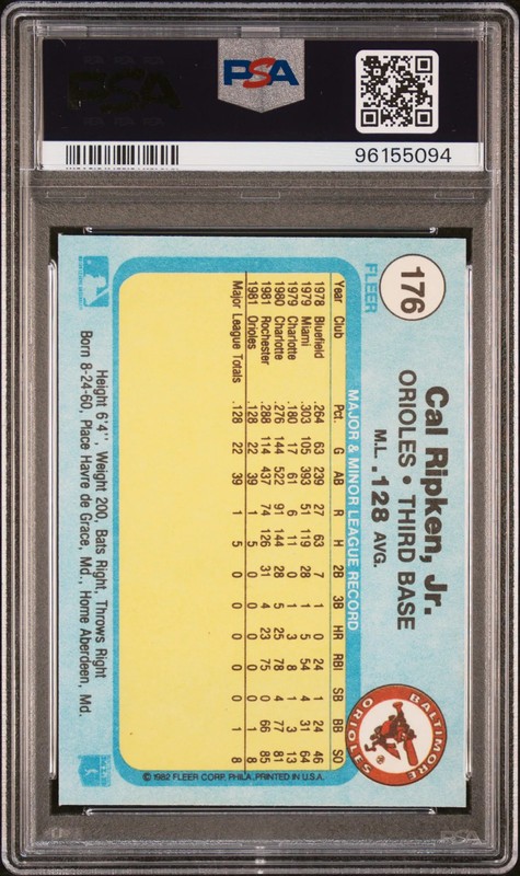 1982 Fleer Cal Ripken JR. #176 PSA 9 view 2