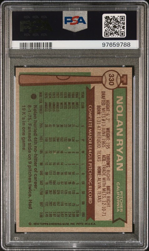 1976 Topps Nolan Ryan #330 PSA 7 view 2