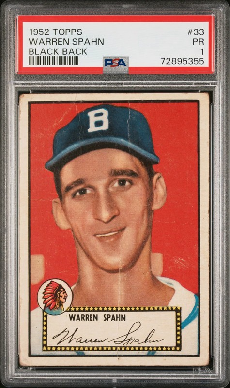 1952 Topps Warren Spahn #33 Black Back PSA 1