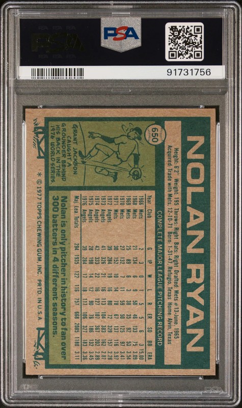 1977 Topps Nolan Ryan #650 PSA 8 view 2