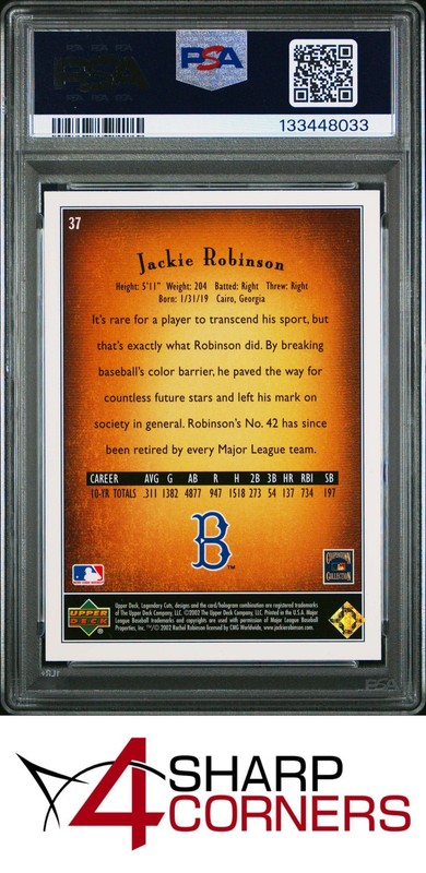 2002 SP LEGENDARY CUTS #37 JACKIE ROBINSON HOF PSA 10 view 2