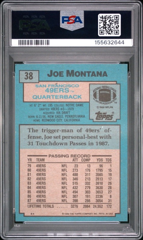 1988 Topps #38 JOE MONTANA San Francisco 49ers * Fresh Grade * Mint PSA 9 view 2