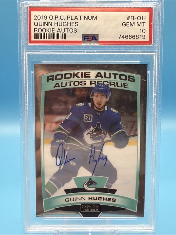2019 UPPER DECK O-PEE-CHEE PLATINUM #R-QH QUINN HUGHES ROOKIE AUTO RC PSA 10