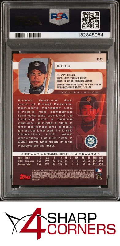 2002 FINEST #60 ICHIRO SUZUKI MARINERS HOF PSA 10 view 2