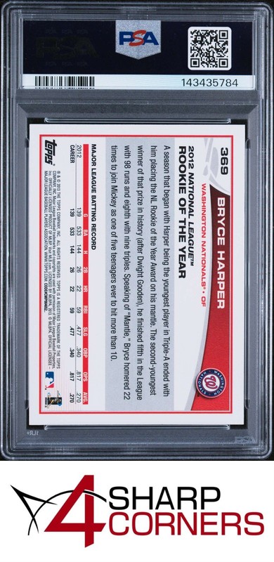 2013 TOPPS #369 BRYCE HARPER NATIONALS 2012 NL R.O.Y PSA 10 view 2