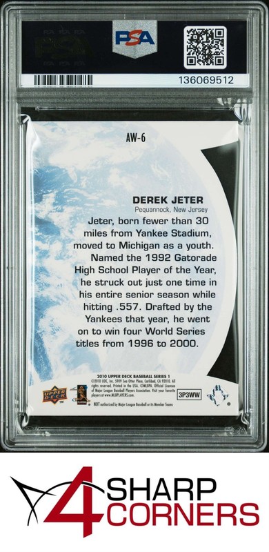 2010 UPPER DECK ALL-WORLD #AW-6 DEREK JETER YANKEES HOF PSA 10 view 2