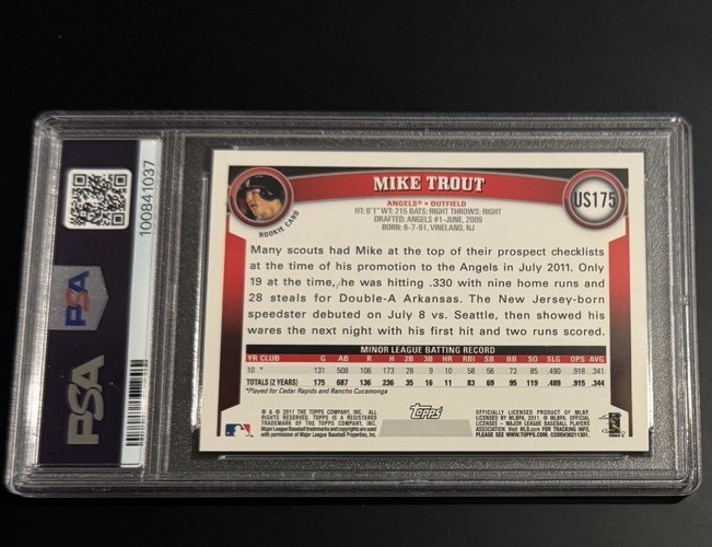 2011 Topps Update Mike Trout RC #US175 Angels PSA 9 view 2