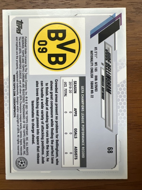 2020-21 Topps Chrome UCL Sapphire Edition - Jude Bellingham Rookie RC view 2