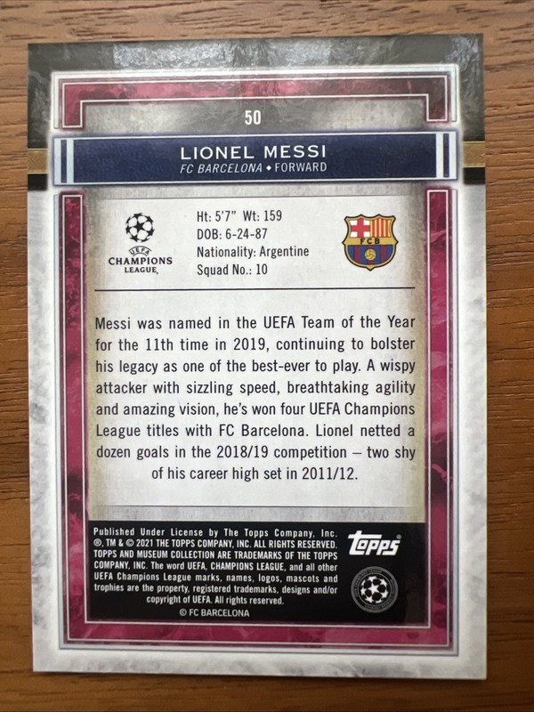 2020-21 Topps Museum Collection Uefa Champions League - Lionel Messi #50 view 2