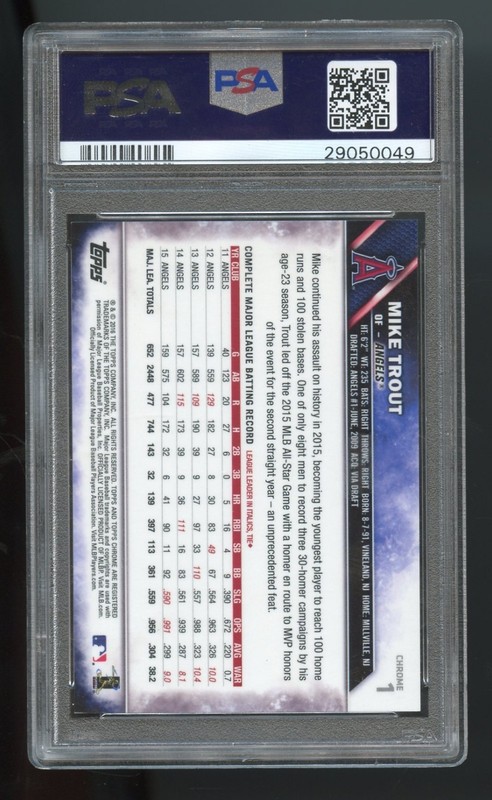 2016 Topps Chrome Sapphire Mike Trout #1 Graded PSA 10 Gem Mint Angels view 2