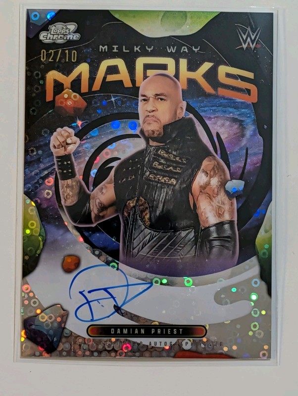 Damian Priest 2026 Topps Chrome Cosmic WWE Milky Way Marks Auto SSP # 02 /10 view 2