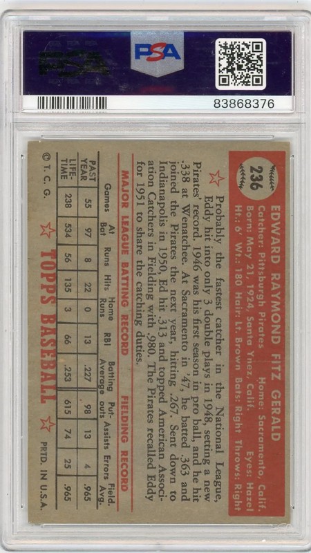 1952 Topps Ed Fitz Gerald #236 PSA 4 view 2