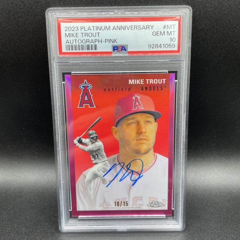 2023 Topps Chrome Platinum Mike Trout Pink Refractor On Card Auto /15 PSA 10