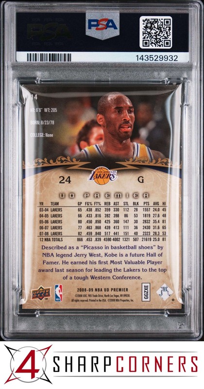 2008 UPPER DECK PREMIER #14 KOBE BRYANT LAKERS HOF #/99 POP 6 PSA 8 view 2