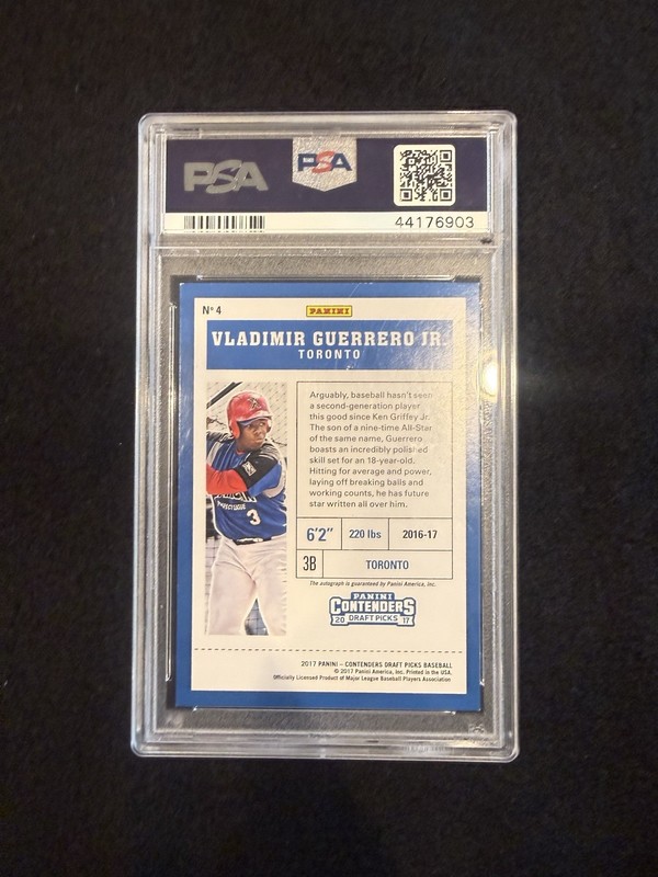 2017 Panini Contenders Draft Picks Pros. Ticket Auto Vladimir Guerrero Jr PSA 9 view 2