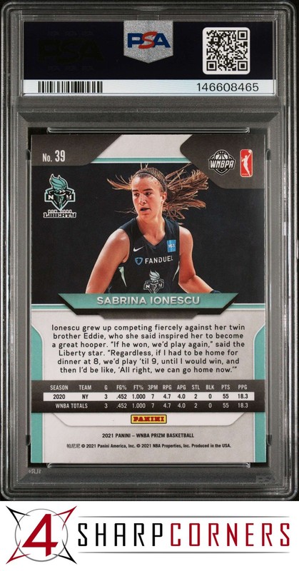 2021 PANINI PRIZM WNBA #39 SABRINA IONESCU POP 6 PSA 10 view 2