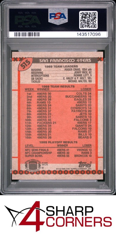 1990 TOPPS #515 JOE MONTANA HOF 49ERS TEAM PSA 10 view 2