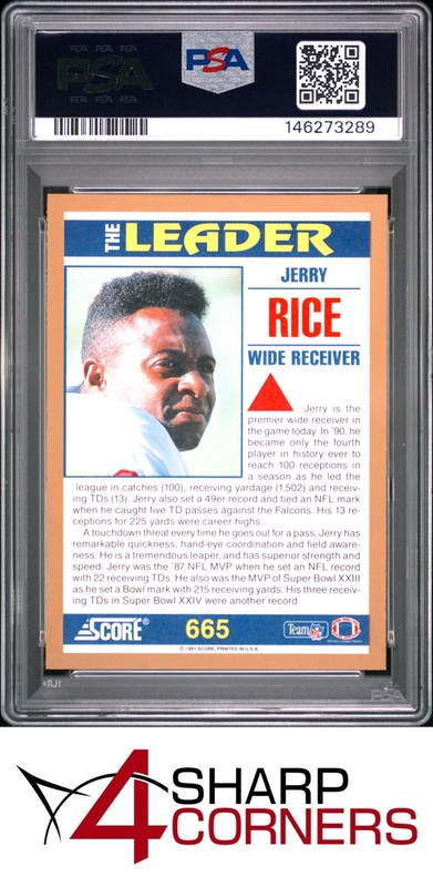 1991 SCORE #665 JERRY RICE 49ERS HOF PSA 10 view 2