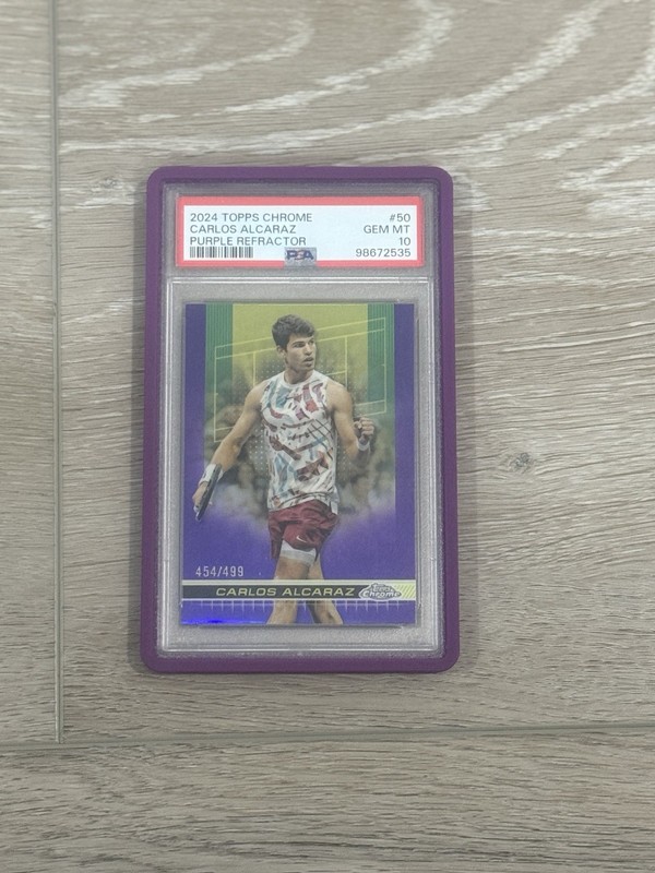 Carlos Alcaraz Topps Chrome 2024 Purple Refractor /499 PSA 10