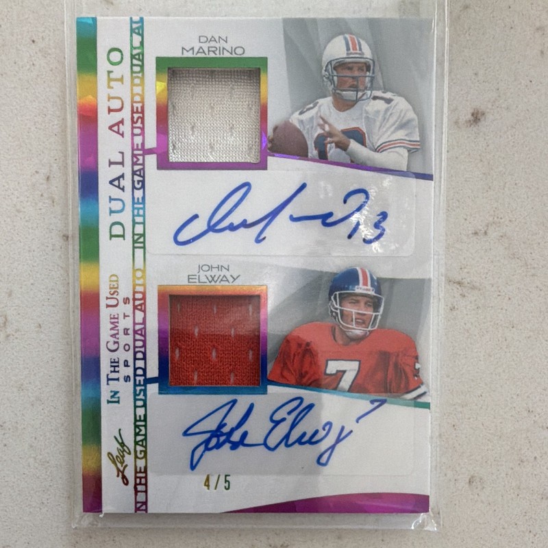 2025 Leaf In The Game Used Dan Marino John Elway Dual Auto IGD-7 4/5