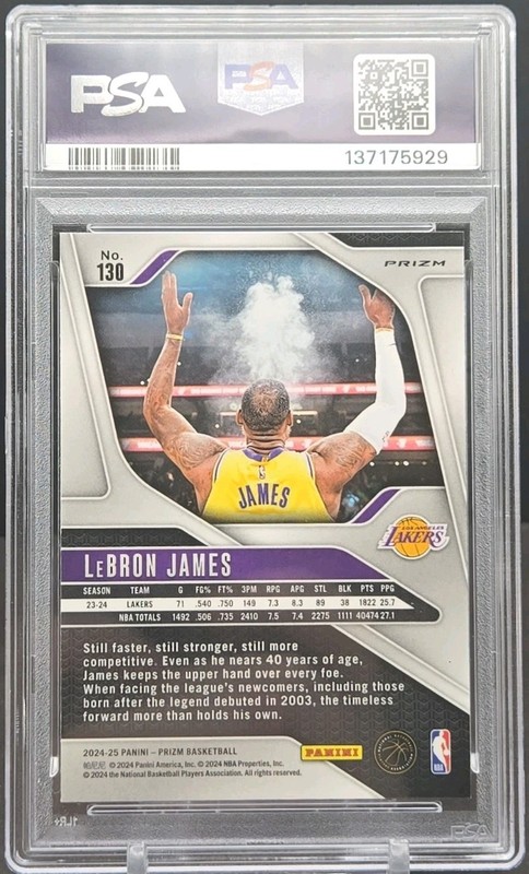 2024-25 Panini Prizm Lebron James #130 China Variation Silver PSA 10 Lakers AP1 view 2