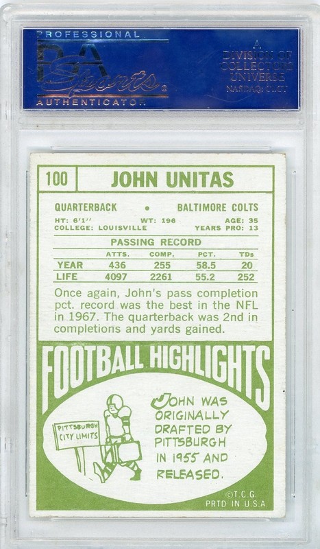 1968 Topps Football #100 John Unitas PSA 8 NM-MT SHARP HOF Vintage Colts view 2