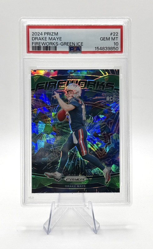 2024 PANINI PRIZM FIREWORKS GREEN ICE #22 DRAKE MAYE ROOKIE RC PSA 10