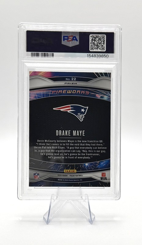 2024 PANINI PRIZM FIREWORKS GREEN ICE #22 DRAKE MAYE ROOKIE RC PSA 10 view 2