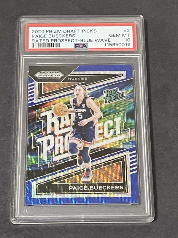 2024 Prizm Draft Picks Paige Bueckers Rated Prospect Blue Wave /249 - PSA 10