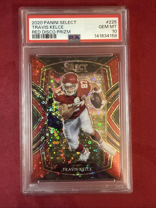2020 Panini Select Travis Kelce RED DISCO PRIZM #/49 CLUB LEVEL Chiefs view 1