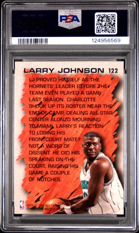 1996 Fleer Larry Johnson #122 PSA 10 Hardwood Leaders💎Pop 4! NY Knicks Hornets view 2