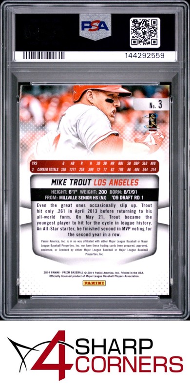 2014 PANINI PRIZM #3 MIKE TROUT PSA 9 view 2