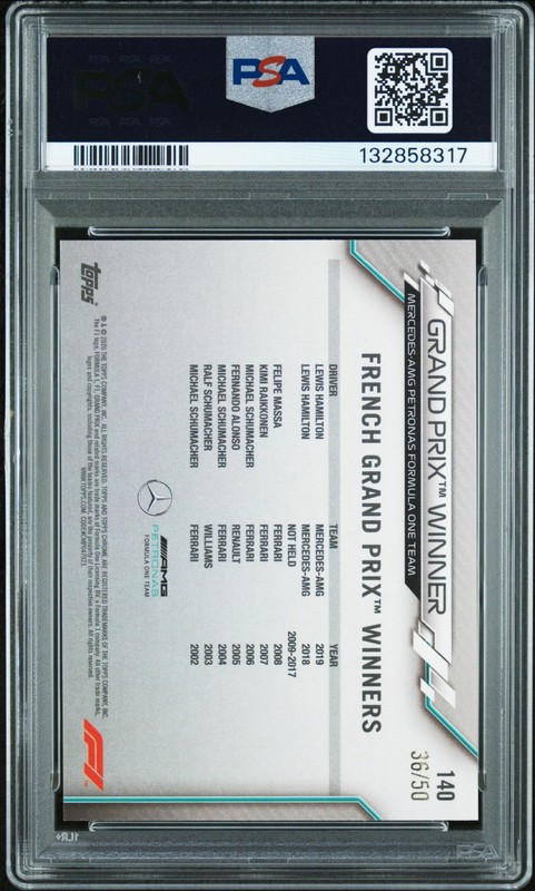 Lewis Hamilton 2020 Topps Chrome Sapphire F1 Formula 1 #140 GOLD /50 PSA 8 view 2