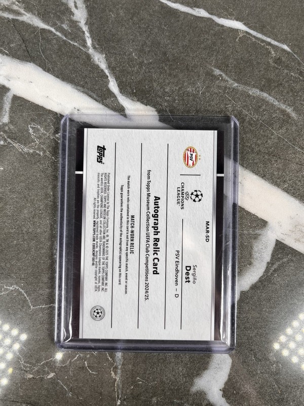 2024-25 Topps Museum Collection UCC Sergino Dest Match Worn Patch Auto /299 PSV view 2