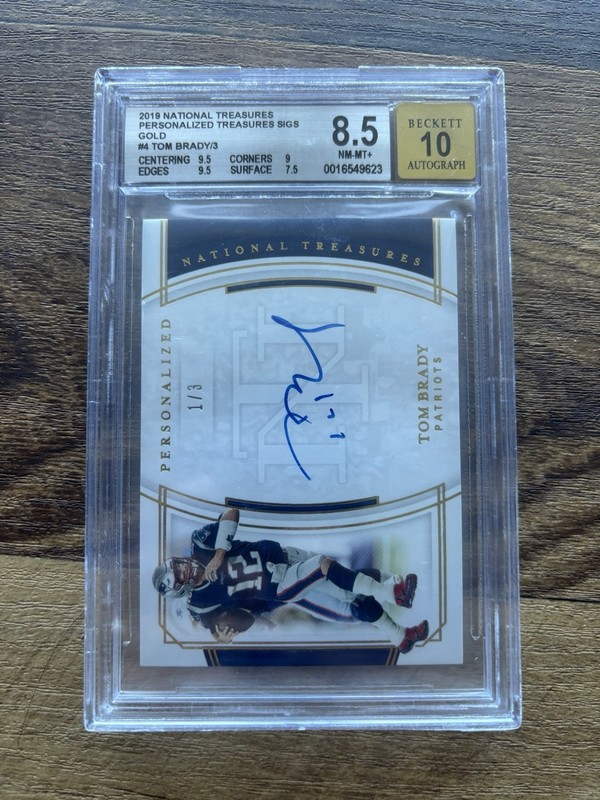 *RARE* 2019 Panini National Treasures Tom Brady Gold Auto BGS 8.5 Auto 10 1/3 view 2