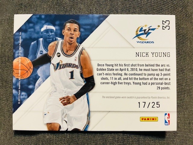 2010-11 Panini Prestige Nick Young Game Used Worn Jersey Patch Platinum /25 Rare view 2