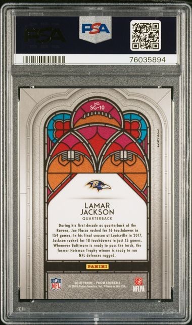 2018 Panini Prizm Lamar Jackson Stained Glass Rookie PSA 10 #SG-10 view 2