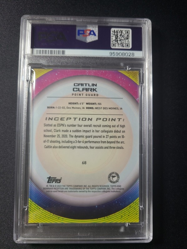 2022 Bowman U Inception Basketball Caitlin Clark RC Rookie PSA 10 #68 view 2